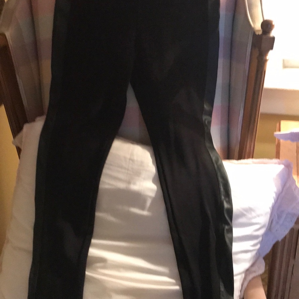 Faux stripe leather and cotton pants.